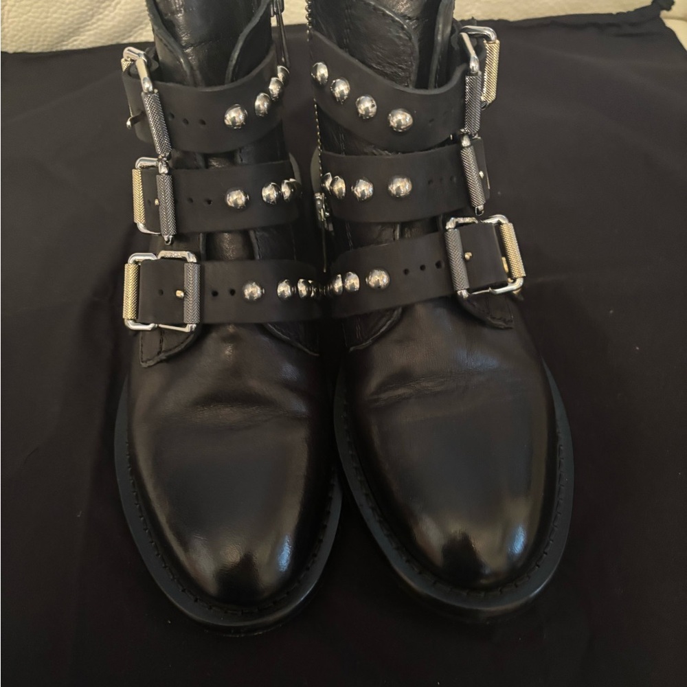 Zadig & Voltaire Black Leather Studded Boots with Silver + Gold Accents